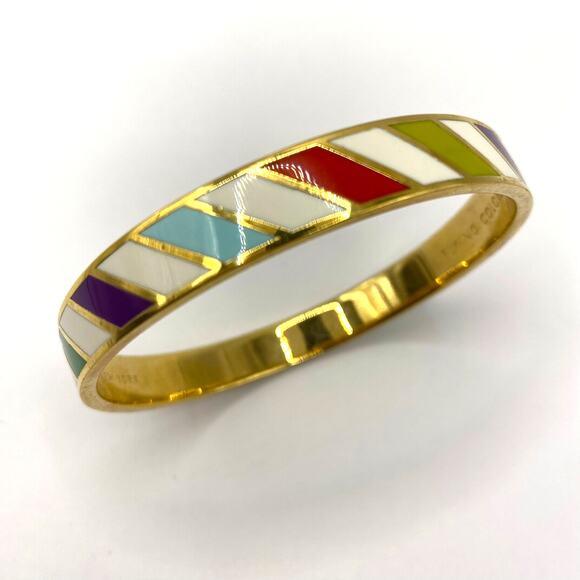 Kate Spade Bangle Bracelet Y2K Flying Color Goldtone Barber Shop Stripes - Picture 1 of 2